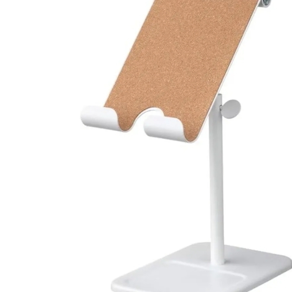 Adjustable Tablet Stand With Accessory Hanger And Cork Surface - Silver & White - Picture 3 of 10